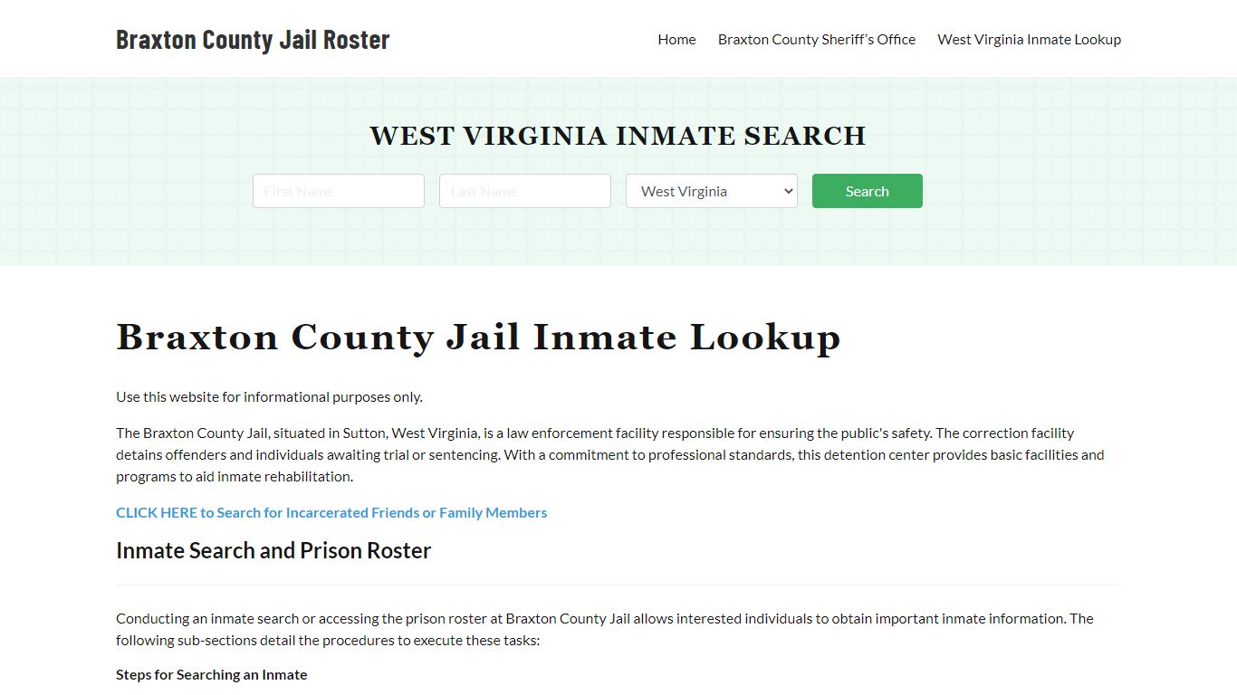 Braxton County Jail Roster Lookup, WV, Inmate Search